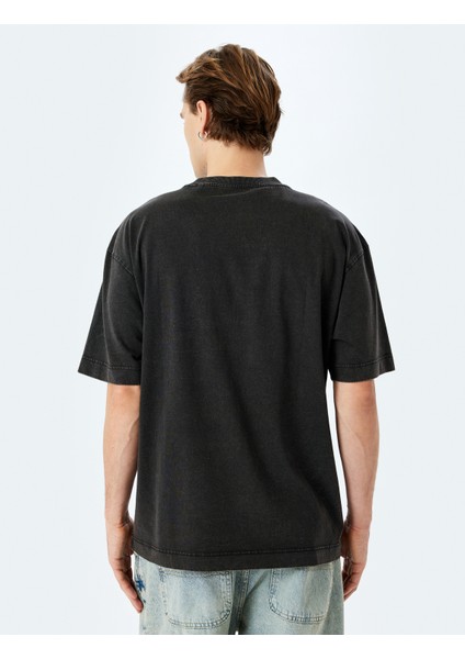 Yıkamalı Bisiklet Yaka Pamuklu Kısa Kollu Gotik Baskılı Oversize Tişört fırsatları