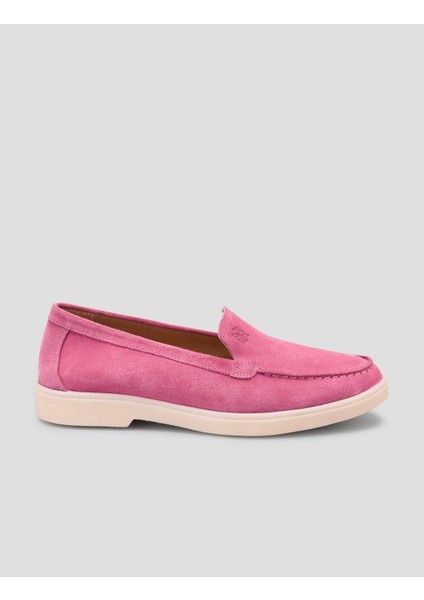 MonaMae %100 Hakiki Deri Pembe Süet Kadın Loafer