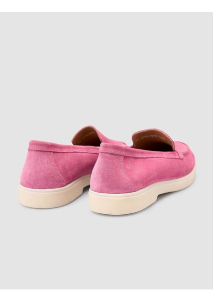 MonaMae %100 Hakiki Deri Pembe Süet Kadın Loafer modelleri