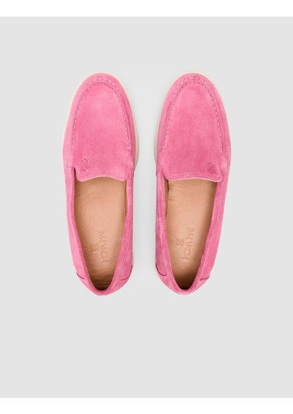 MonaMae %100 Hakiki Deri Pembe Süet Kadın Loafer fırsatları