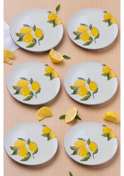 Limon Desenli El Yapımı Seramik Servis Tabak Seti 6 Adet 26 cm