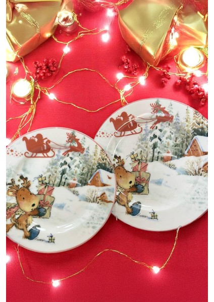 Jingloo 6’lı Dijital Baskı Yılbaşı Pasta Tabağı Seti – 20 cm