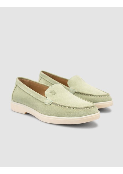 %100 Hakiki Deri Yeşil Süet Kadın Loafer fiyatları