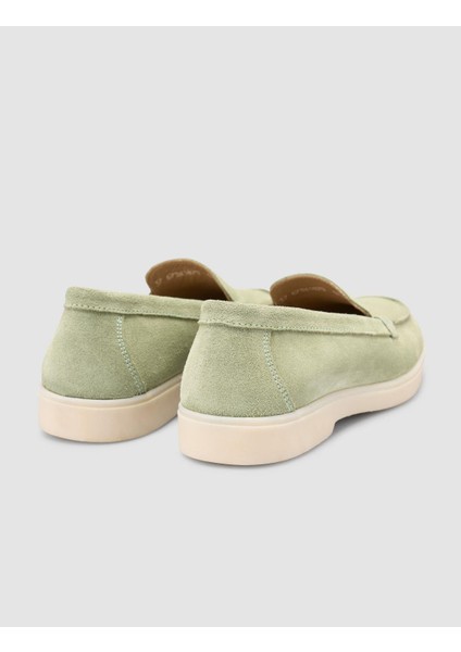 %100 Hakiki Deri Yeşil Süet Kadın Loafer modelleri