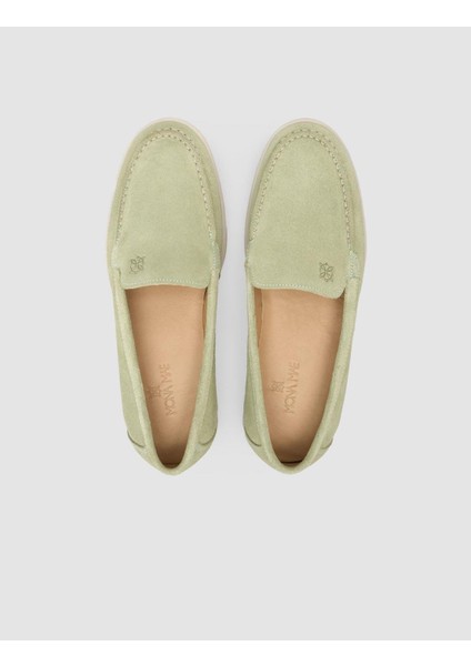 %100 Hakiki Deri Yeşil Süet Kadın Loafer fırsatları