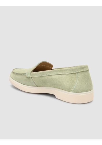 %100 Hakiki Deri Yeşil Süet Kadın Loafer indirimleri