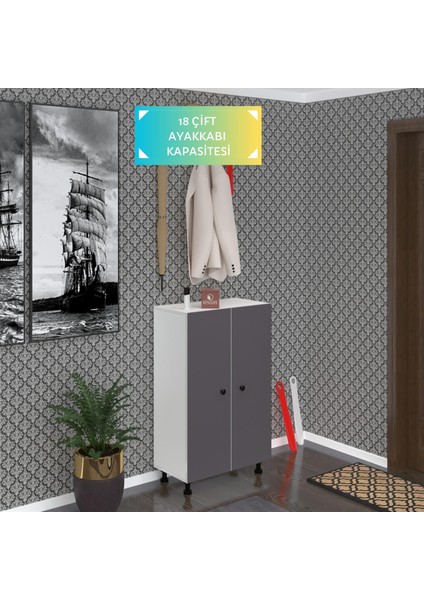 Kenzlife Ayakkabılık Cimcime6 Gribyz 98*060*32 Kapaklı 6 Raflı 18 Çift Ayakkabı Kapasitesi