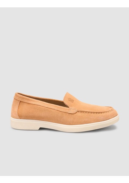MonaMae %100 Hakiki Deri Turuncu Süet Kadın Loafer