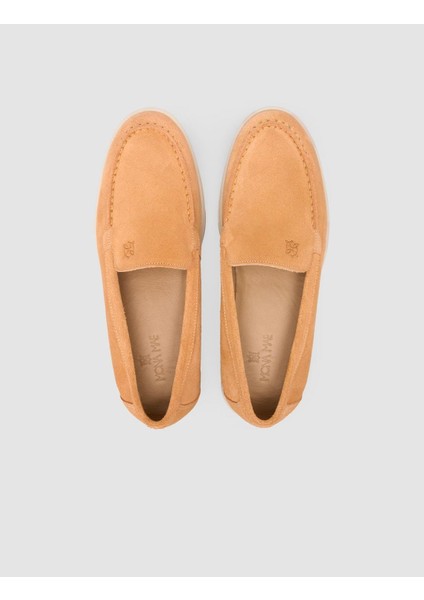 MonaMae %100 Hakiki Deri Turuncu Süet Kadın Loafer fırsatları