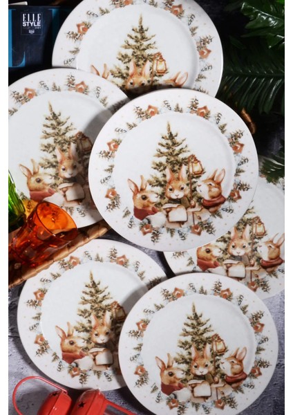 Winterie 6’lı Dijital Baskı Yılbaşı Pasta Tabağı Seti – 20 cm