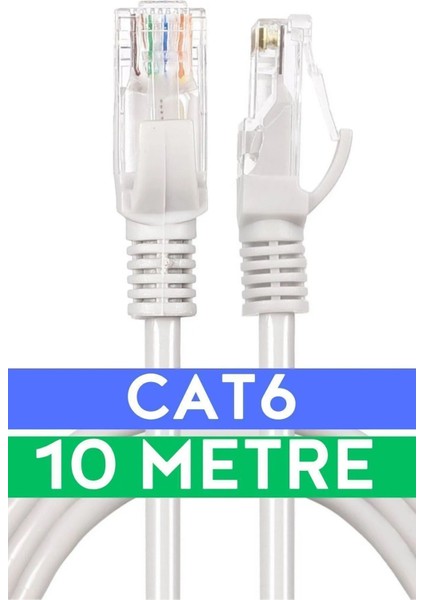 10 Metrelik Cat6 Lan Fabrikasyon Internet Data Kablosu(Ethernet Modem RJ45 Uçlu Jacklı Network Adsl) Hazır Kablo