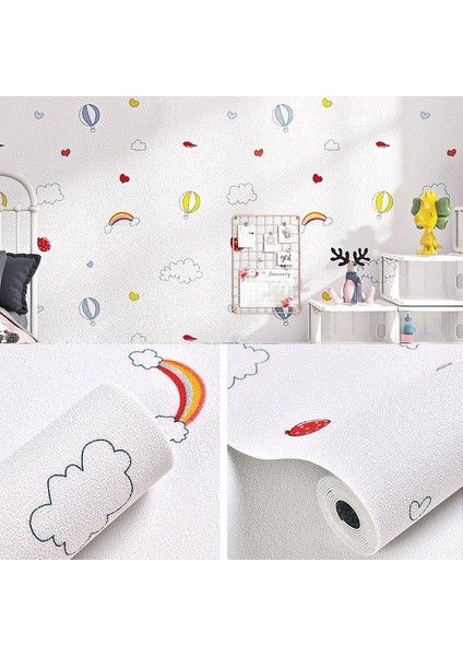 50X280 cm (1,4m2) Gökkuşağı Balon Desen Kendinden Yapışkanlı Dokulu Esnek Silinebilir Çocuk Odası Duvar Sticker Kağıdı