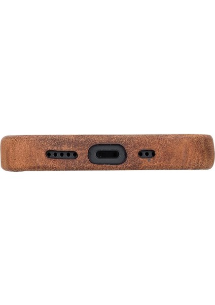 Apple iPhone 13 Mini Uyumlu Deri Arka Kapak Rock G2 Kahverengi