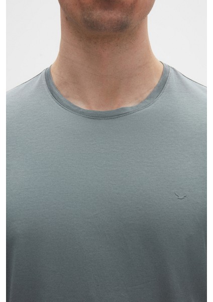 Ds Damat Regular Fit Koyu Yosun Düz Nakışlı %100 Pamuk T-Shirt