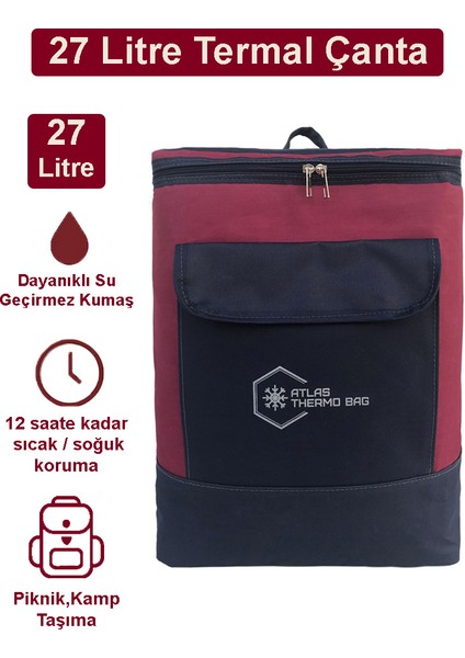 27 Litre Isı Yalıtımlı Sırt Çantası Piknik Kamp Plaj Termos Sıcak Soğuk Termal Çanta