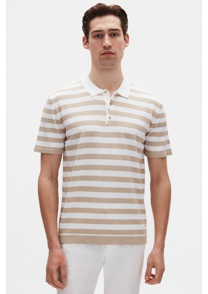 Ds Damat Regular Fit Bej Çizgili T-Shirt