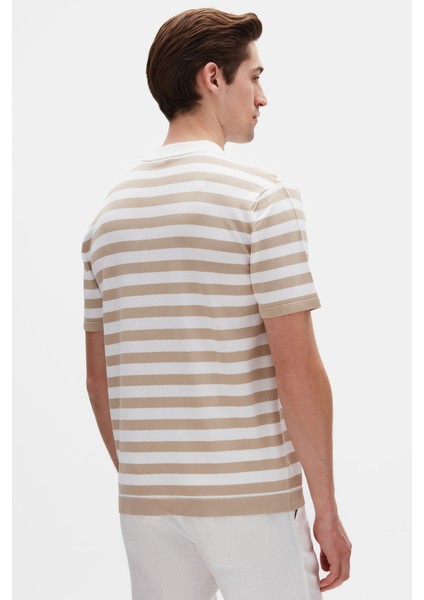 Ds Damat Regular Fit Bej Çizgili T-Shirt modelleri