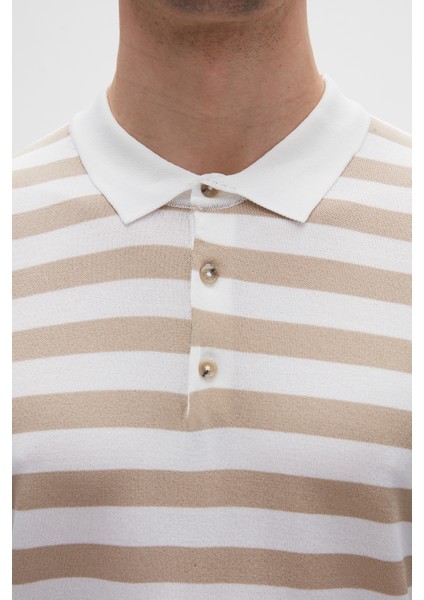 Ds Damat Regular Fit Bej Çizgili T-Shirt