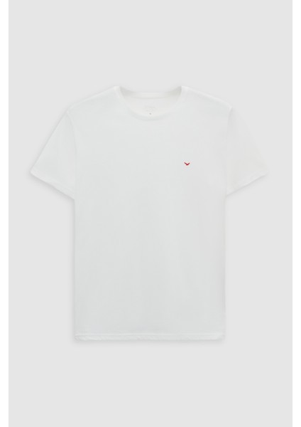 Ds Damat Regular Fit Ekru Düz Nakışlı %100 Pamuk T-Shirt indirimleri