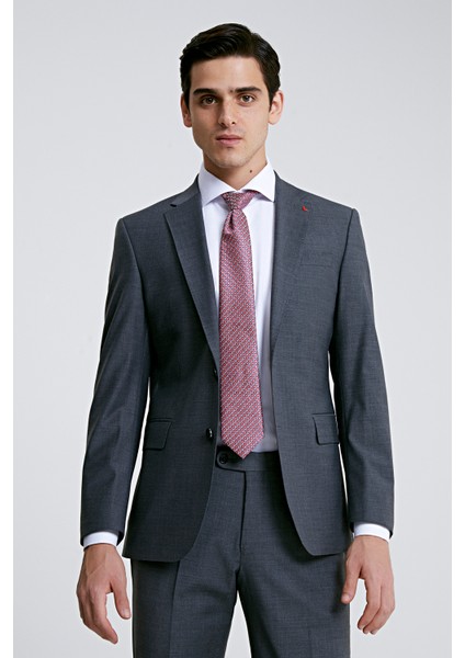 Ds Damat Slim Fit Gri Yünlü Travel Takim Elbise