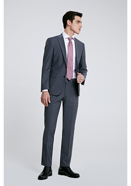 Ds Damat Slim Fit Gri Yünlü Travel Takim Elbise