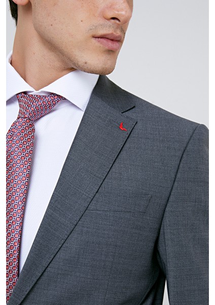 Ds Damat Slim Fit Gri Yünlü Travel Takim Elbise