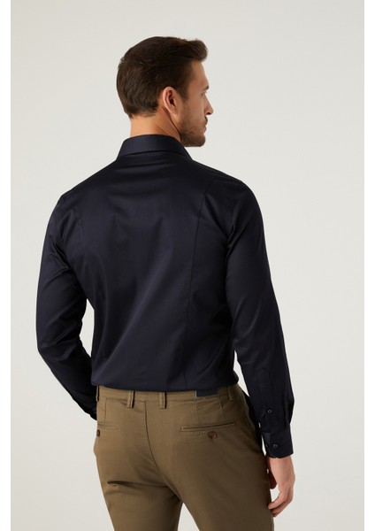 Ds Damat Slim Fit Lacivert Düz Gömlek modelleri