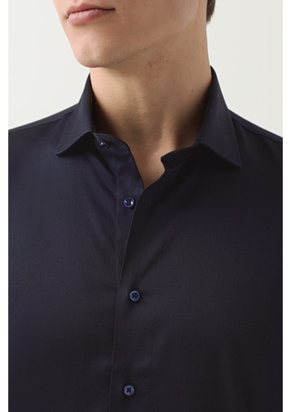 Ds Damat Slim Fit Lacivert Düz Gömlek indirimleri