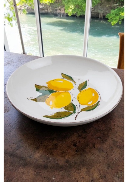 Limon Desenli El Yapımı Seramik Yemek Tabağı Takımı 22 cm 6 Adet