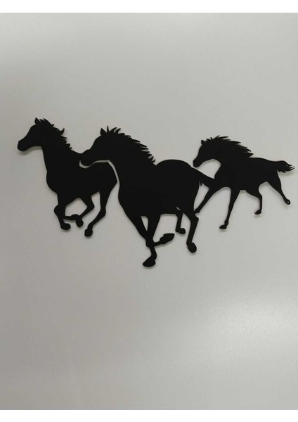 Siyah 20X40 cm Yılka Atları Duvar Süsü - 4mm Mdf (Çivi Ile Asılabilir)