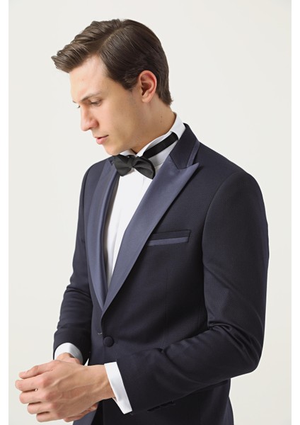 Ds Damat Slim Fit Lacivert Armürlü Damatlık & Smokin Takim Elbise