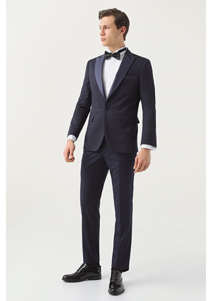 Ds Damat Slim Fit Lacivert Armürlü Damatlık & Smokin Takim Elbise fiyatları