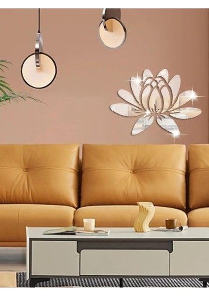 Lotus Çiçeği Desenli Ayna Pleksi Duvar Süsü 22X30 Cm, Kendinden Yapışkanlı, Kurulum Şablonlu fiyatları
