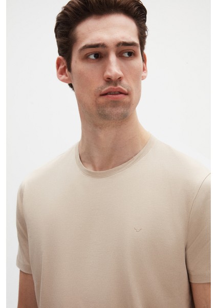 Ds Damat Regular Fit Bej Düz Nakışlı %100 Pamuk T-Shirt fiyatları