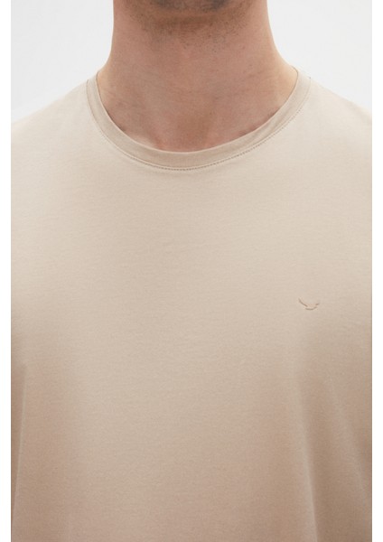 Ds Damat Regular Fit Bej Düz Nakışlı %100 Pamuk T-Shirt