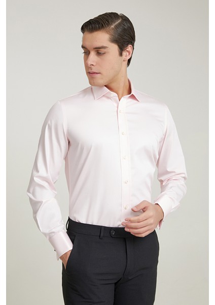 Ds Damat Slim Fit Pembe Düz Nano Care Gömlek