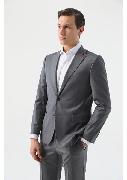 Ds Damat Slim Fit Gri Düz Takim Elbise