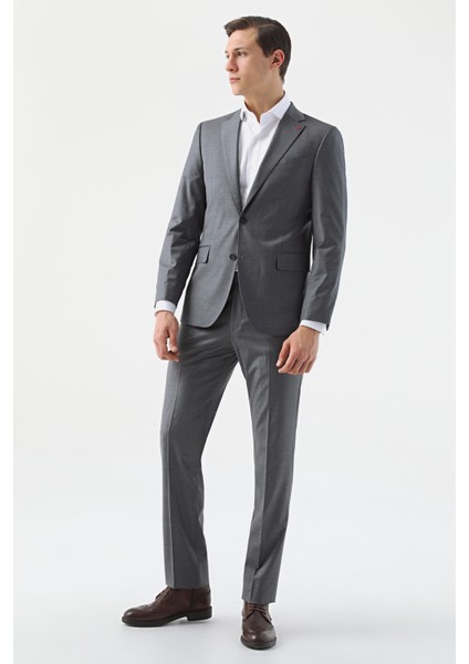 Ds Damat Slim Fit Gri Düz Takim Elbise