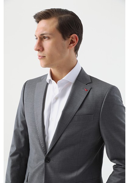 Ds Damat Slim Fit Gri Düz Takim Elbise
