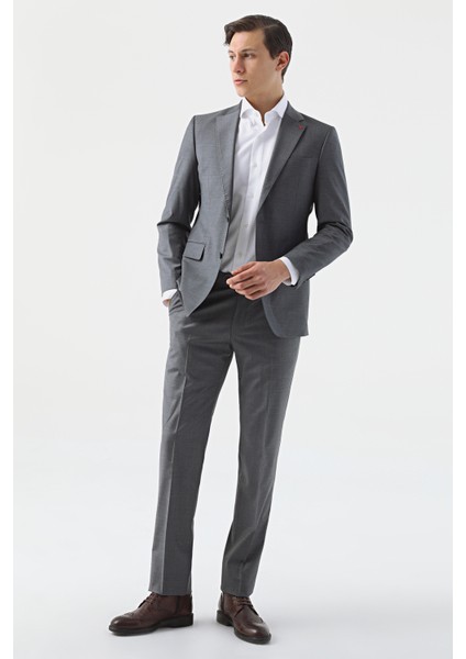 Ds Damat Slim Fit Gri Düz Takim Elbise
