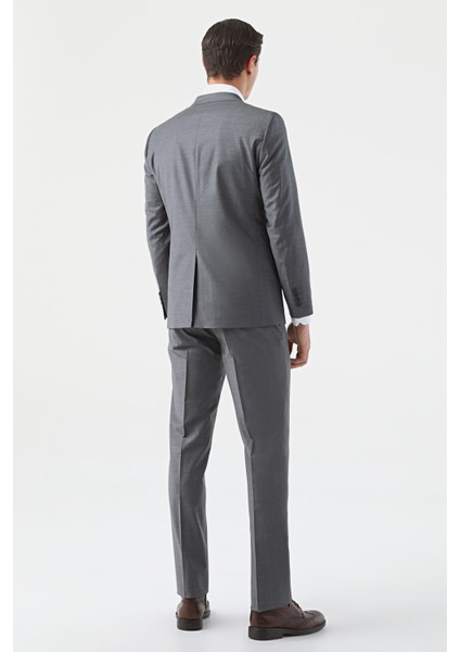 Ds Damat Slim Fit Gri Düz Takim Elbise