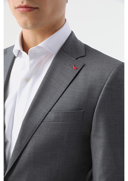Ds Damat Slim Fit Gri Düz Takim Elbise