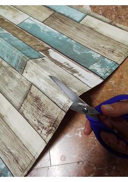 70X35CM(0,24M2)OFIS Dükkan Mağaza Kendinden Yapışkanlı Mavi Ahşap Desen Duvar Kağıdı Paneli NW140