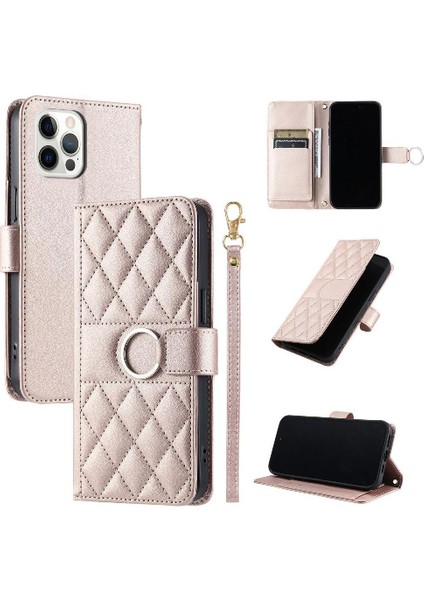 IPhone 12 Pro Max Pu Deri Koruyucu Bilek Kayışı Manyetik Için Flip Case (Yurt Dışından)