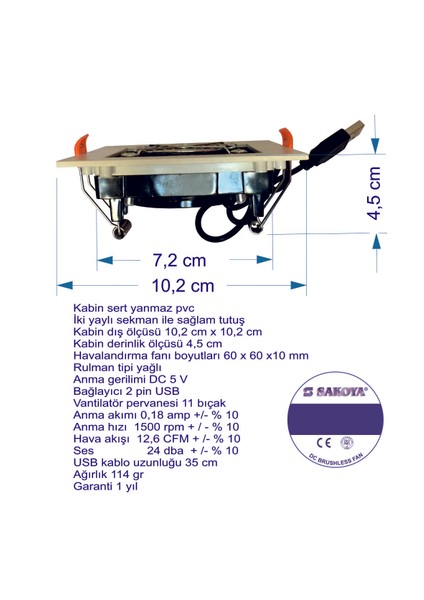 5 V Aspiratör Spot Kabin Havalandırma Aspiratörü Mağaza, Karavan, Asansör, Tekne, Yat Kabini