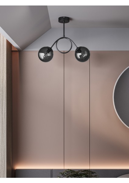 Arven Modern Metal Gövdeli 2'li Cam Küre Avize | Yay Formlu Aydınlatma Avize Modeli