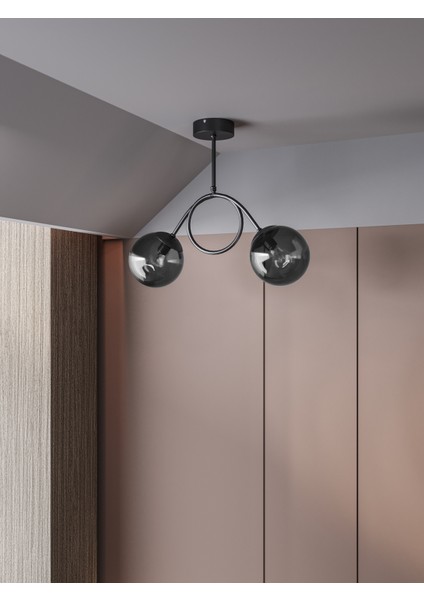 Arven Modern Metal Gövdeli 2'li Cam Küre Avize | Yay Formlu Aydınlatma Avize Modeli