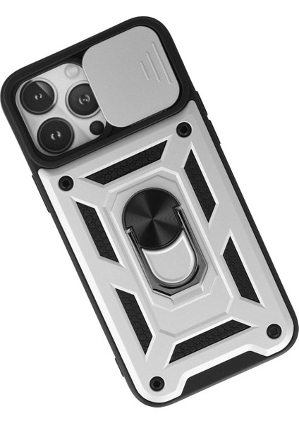 Newface iPhone 13 Pro Kılıf Pars Lens Yüzüklü Silikon - Gümüş