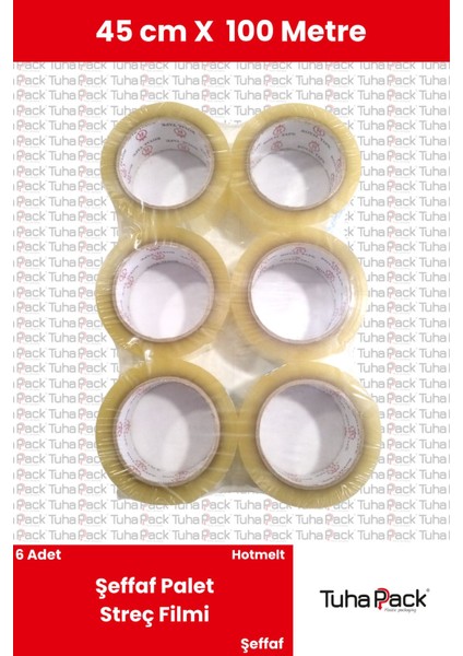 Şeffaf Koli Bandı 45MM x 100M Hotmelt (6 Adet) - Güçlü Yapışkanlı Koli Bandı