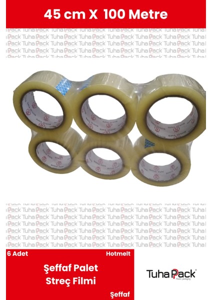 Şeffaf Koli Bandı 45MM x 100M Hotmelt (6 Adet) - Güçlü Yapışkanlı Koli Bandı fiyatları